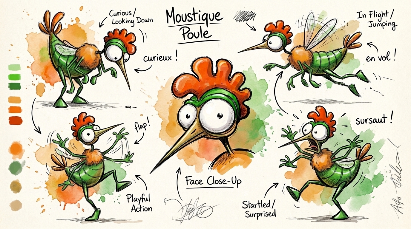 Le moustique poule – Planche IA